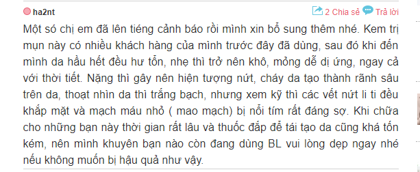 đánh giá kem trị mụn bảo lâm