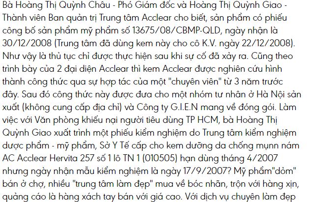 bài báo về trung tâm trị mụn Acclear