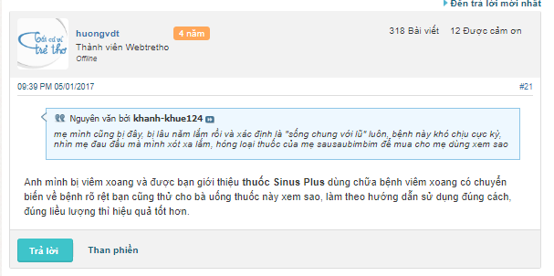 phản hồi thuốc sinus plus