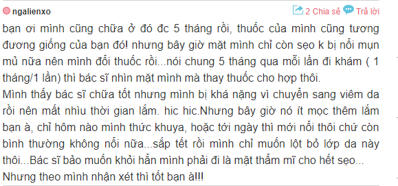 phàn hồi về địa chỉ trị mụn uy tín ở Hà Nội