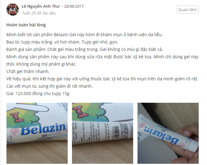 Đánh giá gel trị mụn Belazin