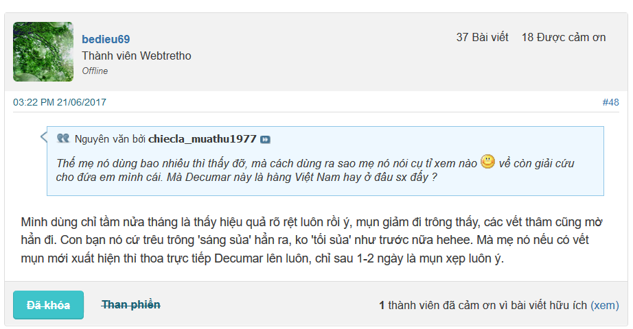 Review decumar trị mụn trên webtretho