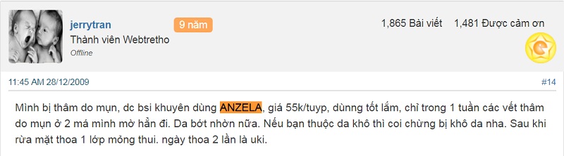 kem trị mụn thâm anzela của korea có tốt không