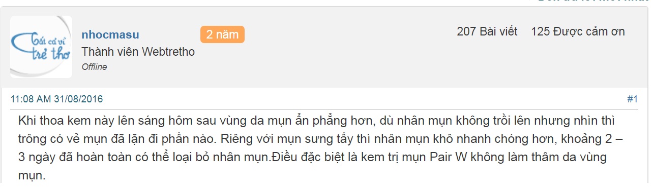 kem trị mụn pair review